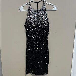 Jovani Black and Silver Embellished Halter Cocktail Dress